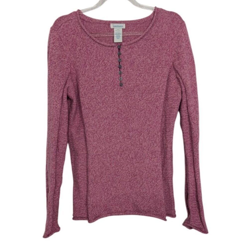 Sundance Homestead Henley Sweater Womens Size Medium Heathered Pink Knit